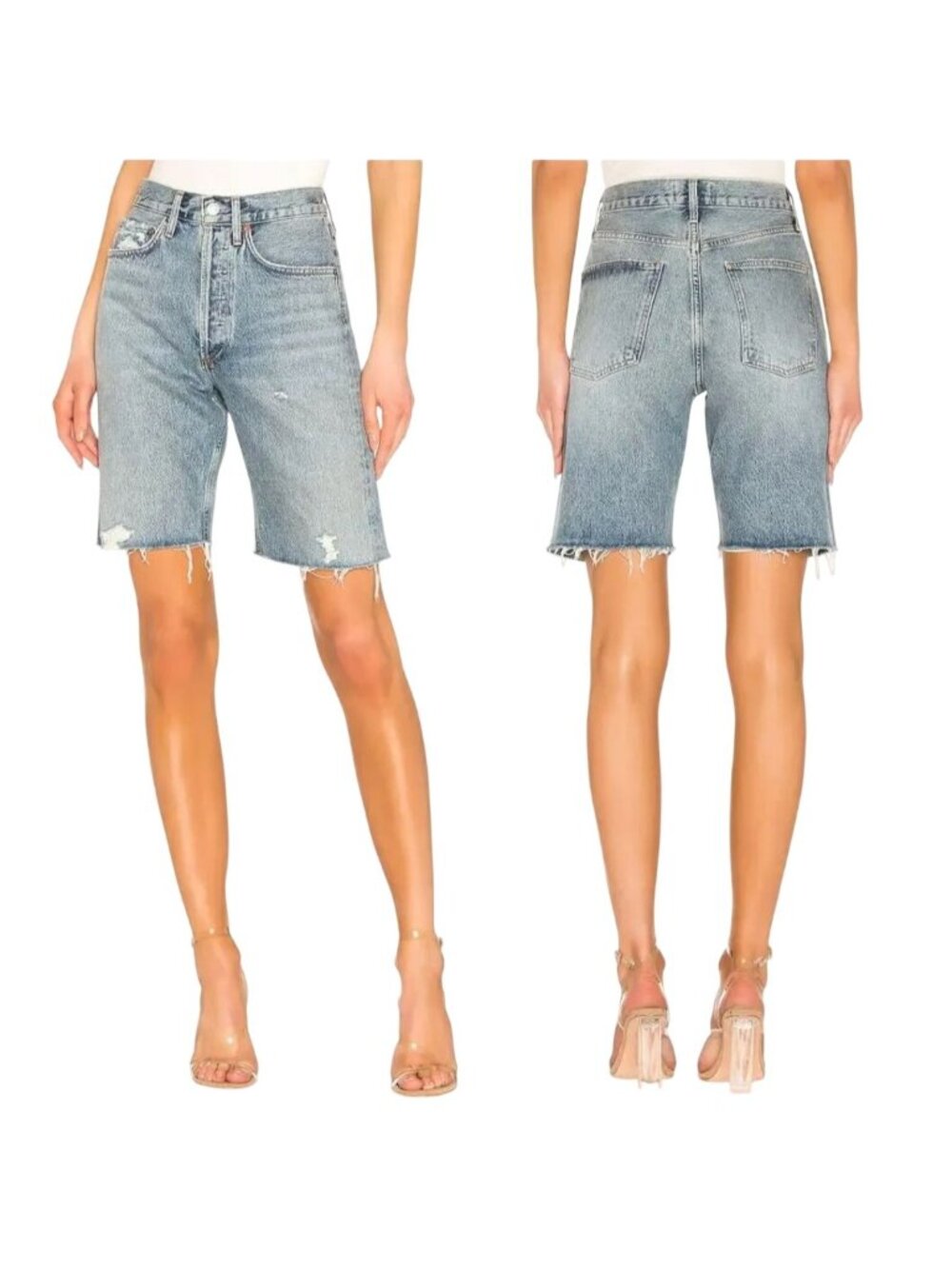 AGOLDE 90s Distressed Raw Hem Denim Shorts - Size 23